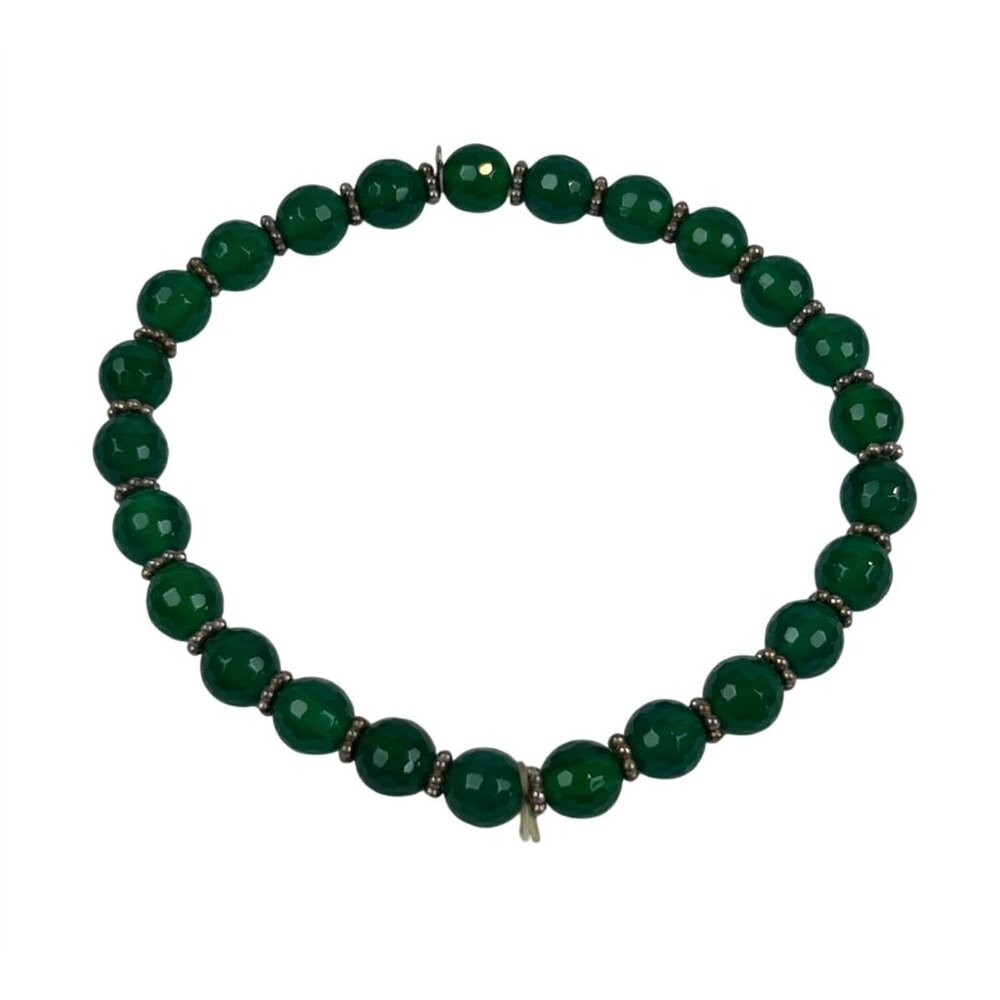 Green Beaded Stretch Bracelet YS India 925 Silver Spacer Beads Handmade